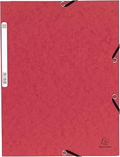 Chemises à élastiques Exacompta Réf. 55305E - Paquet de 10 - 3 rabats en carte lustrée 355 g/m2 - 24 x 32 cm pour documents A4 rouge
