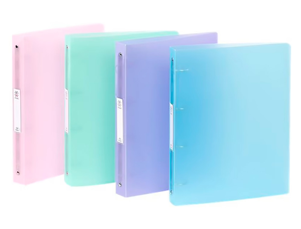 Classeur Viquel Propysoft A4 - Dos 40 mm - 4 anneaux - Couverture souple en polypropylène - Coloris assortis pour fournitures scolaires