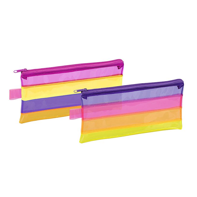 Trousse Happy Fluo Viquel - 1 compartiment, couleurs transparentes pour école et bureau