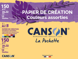 Papier de création Canson 240 x 320 mm - 150 g/m² - couleurs assorties pour dessin et beaux-arts