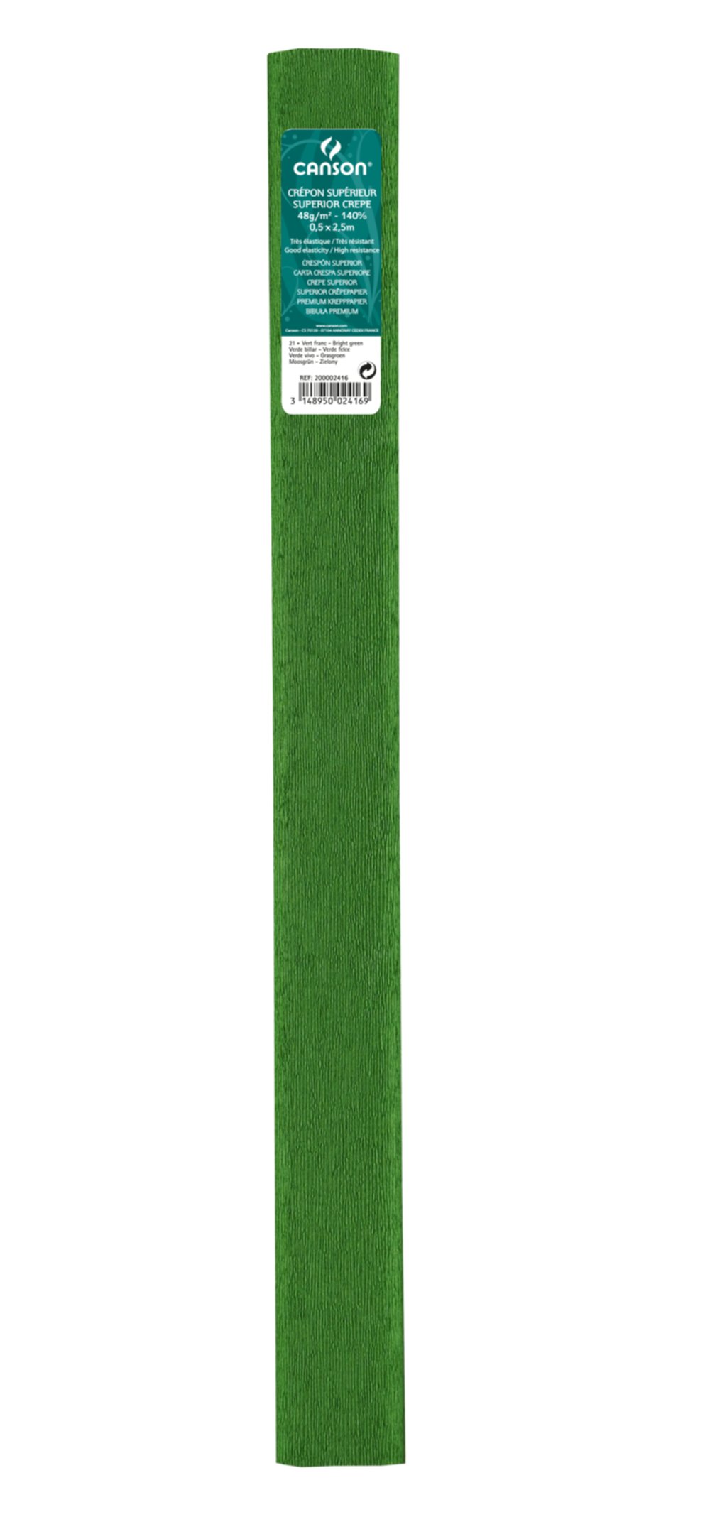 Papier crépon supérieur Canson 50 cm x 250 cm Vert brillant - Idéal pour loisirs créatifs et décorations