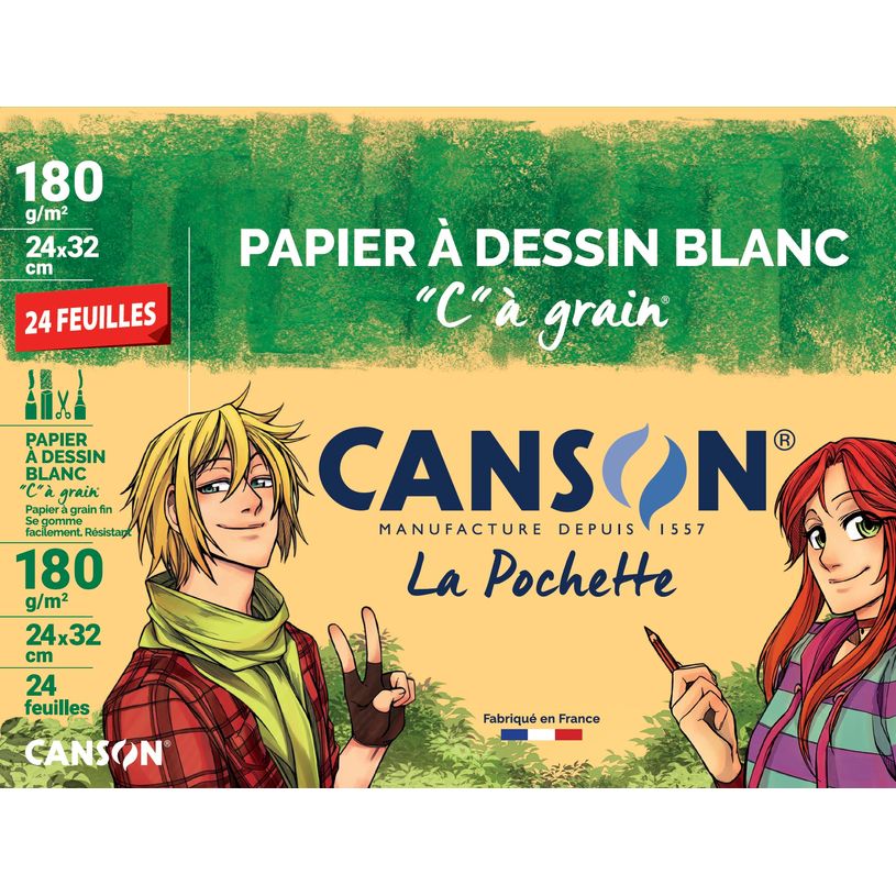 PROMO 
Papier à dessin Canson C à grain - Pochette 24 feuilles 24x32 cm 180 gr blanc - Pour artistes et étudiants