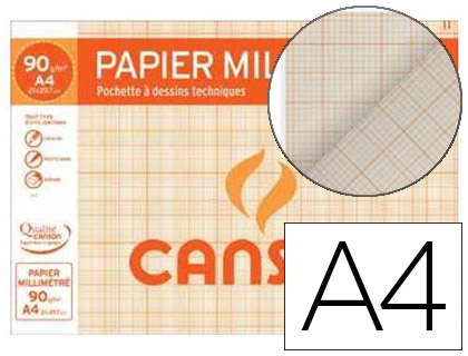 Papier à dessin millimétré Canson A4 90 g/m² - Pochette 12 feuilles pour dessin technique et géométrie