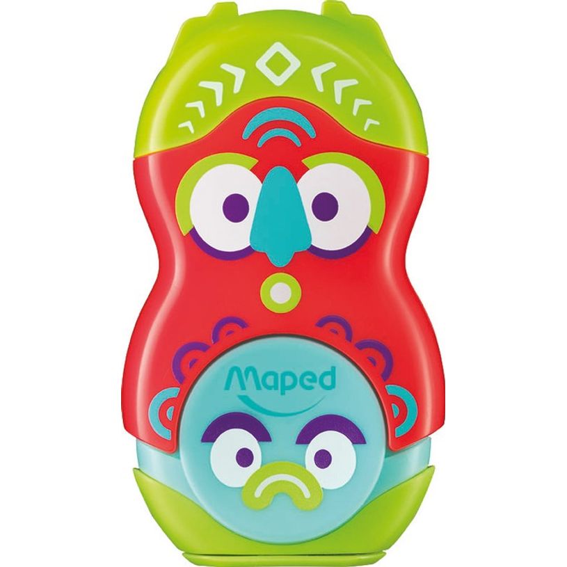 Taille-crayon et gomme Maped Loopy Totem - Duo avec compartiment copeaux et caoutchouc de rechange - 3 designs pour école