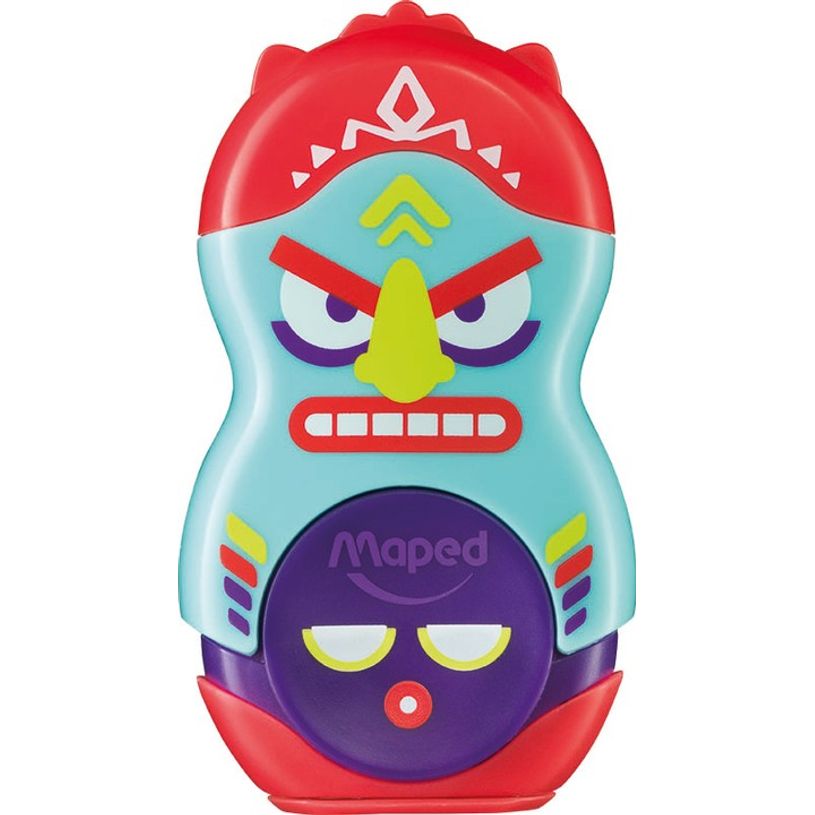 Taille-crayon et gomme Maped Loopy Totem - Duo avec compartiment copeaux et caoutchouc de rechange - 3 designs pour école
