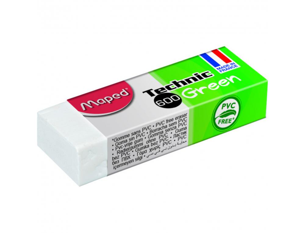 Gomme plastique Maped Technic 600 Green blanc - gomme blanche pour correction écriture scolaire et bureau
