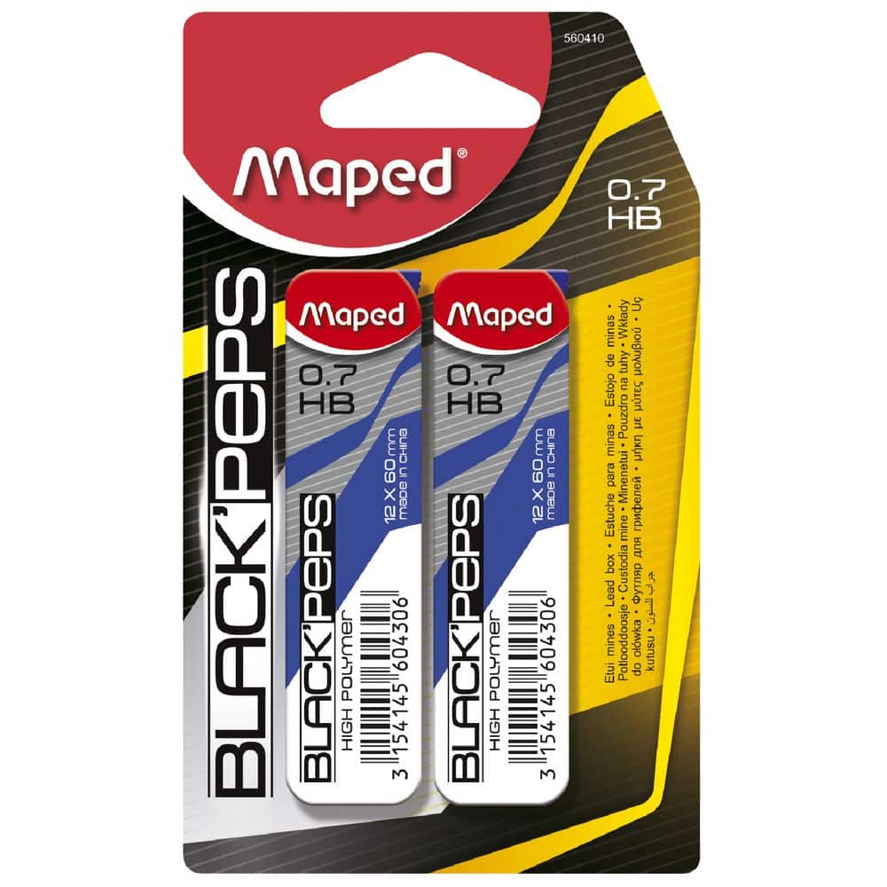 Mines pour porte-mines MAPED Black'Peps - Pack de 2 - HB - 0,7 mm - pour écriture et dessin scolaire
