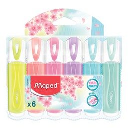 Surligneurs Maped FLUO'PEPS Classic PASTEL - étui de 6 couleurs assorties pour bureau et école