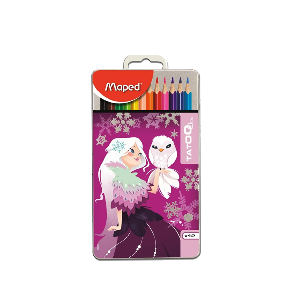 Crayons de Couleur MAPED Tatoo - Lot de 12 Crayons, Idéal pour Dessin et Coloriage, Usage Scolaire et Artistique