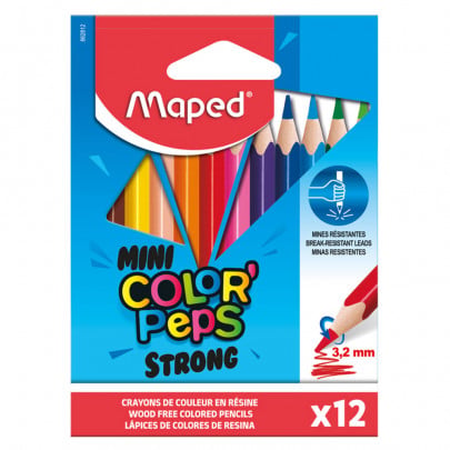 Crayons de couleur Maped COLOR'PEPS STRONG MINI 862812 - 12 couleurs pour dessin et coloriage