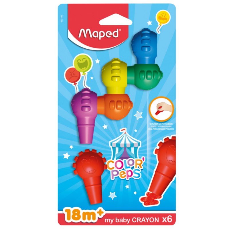 Crayons de cire Maped Early Age - 6 couleurs assorties - pointe extra large pour enfants