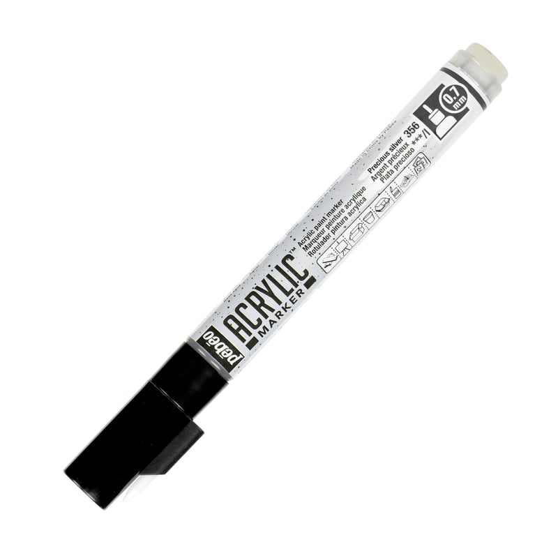 Marqueur acrylique Pébéo 201356 - Pointe ronde 0,7mm Argent précieux pour dessin et décoration