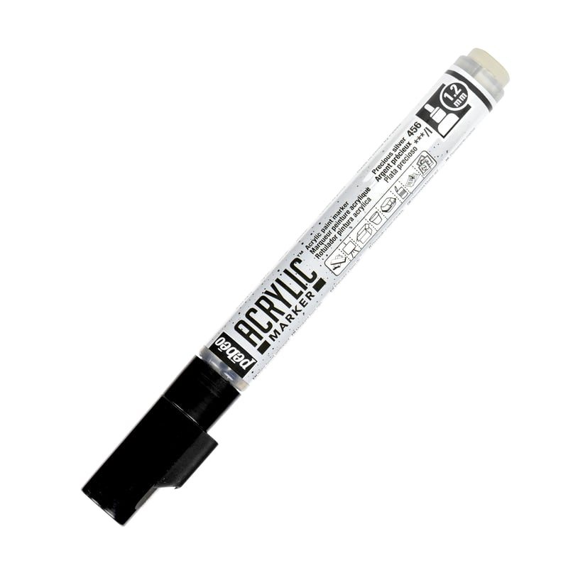 Marqueur acrylique Pébéo 201456 - Pointe ronde 1,2mm Argent précieux pour dessin et décoration