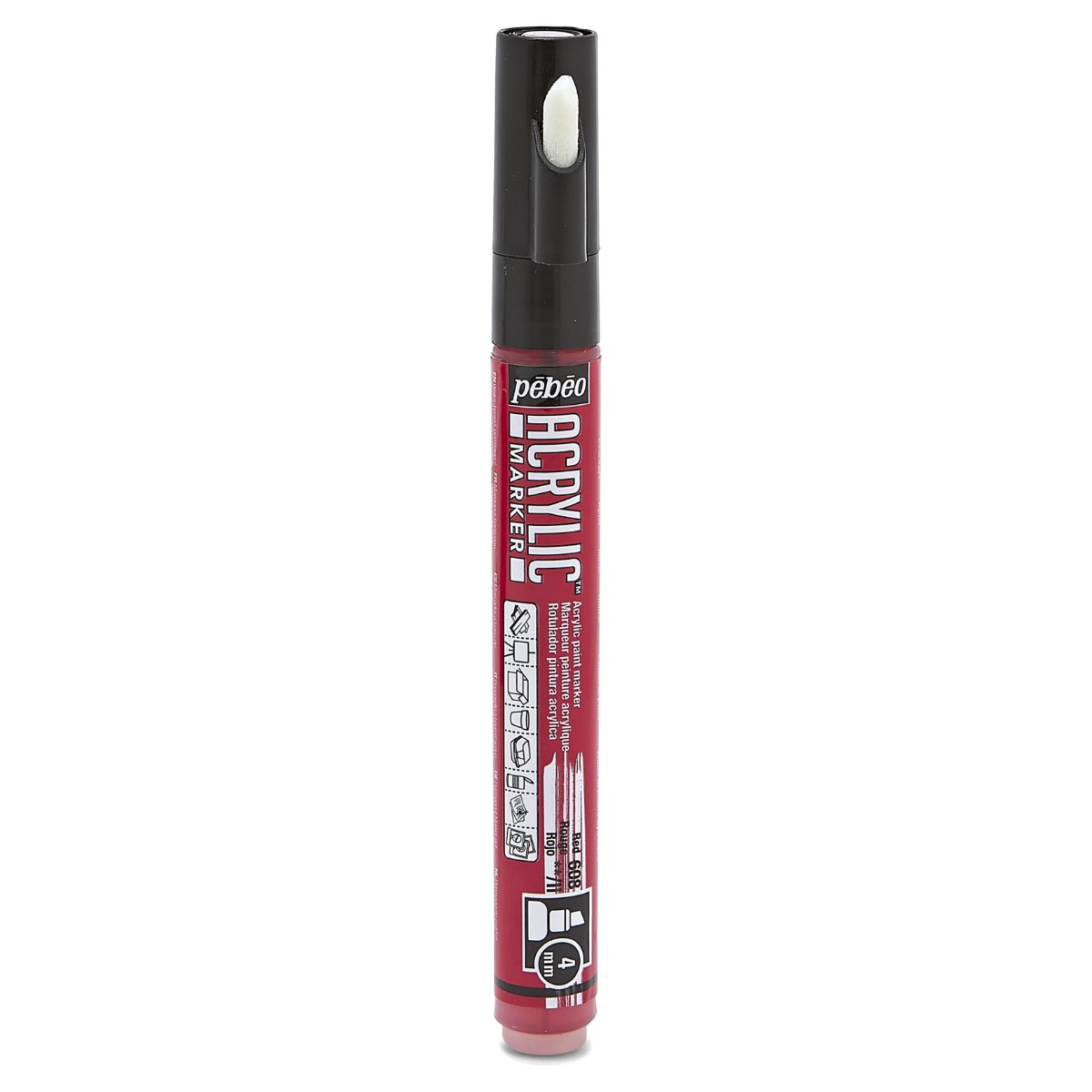 Marqueur peinture Pébéo Acrylic Marker - Pointe biseautée 4 mm Rouge pour surfaces variées