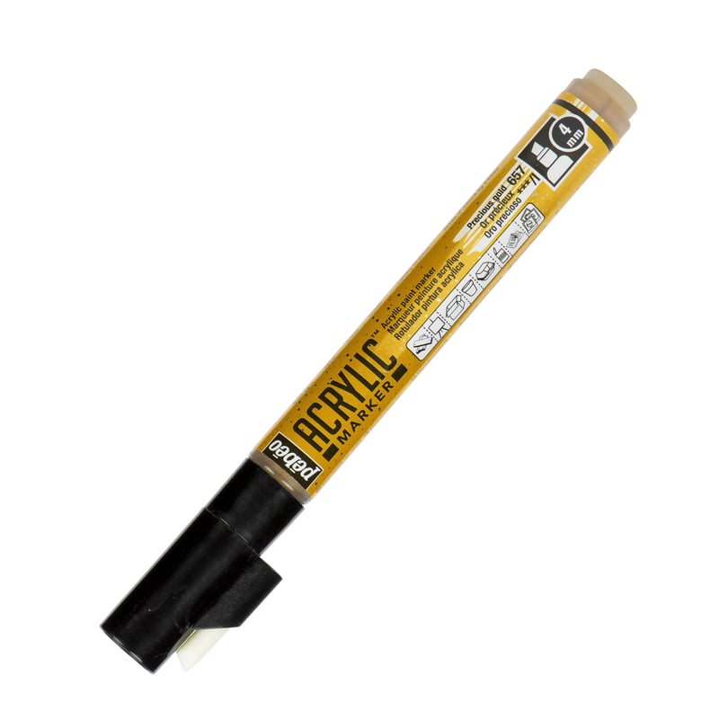 Marqueur acrylique Pébéo 201657 - Pointe biseautée 4 mm Or précieux pour dessin et décoration