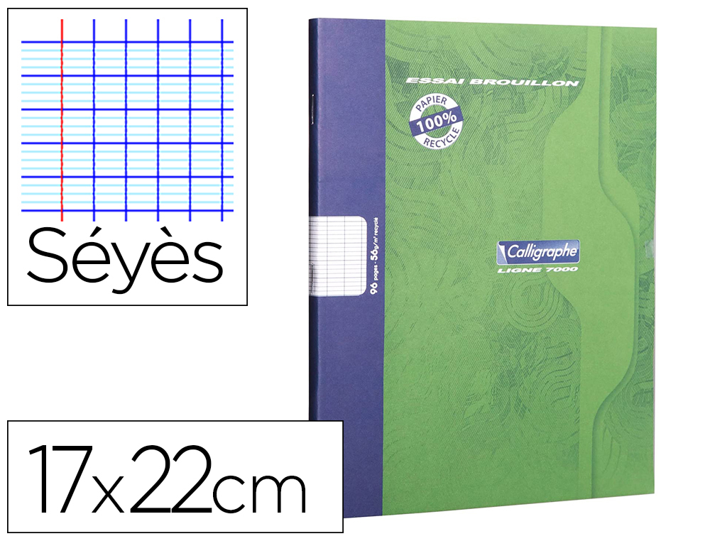 Cahier Clairefontaine brouillon - 17x22 cm, 96 pages, papier vélin surfin 56g, couverture carte offset vert, Seyes