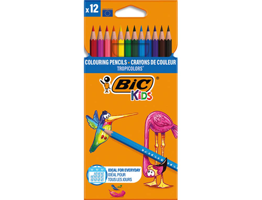 Crayons de couleur BIC KIDS Tropicolors 2 - Étui carton de 12 crayons pour dessin et coloriage