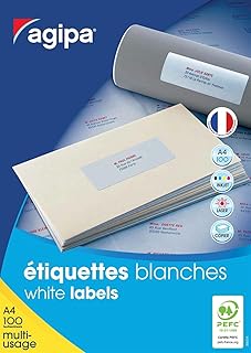 Étiquettes adhésives Agipa 118994 - Lot de 3000 - 70 x 29,7 mm - Multi-usage A4 - Coins droits - Blanc