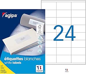 Étiquettes adhésives Apli Agipa 2400 pcs - 70 x 35 mm, coins droits, blanches multi-usages pour organisation et étiquetage