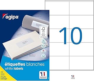 Étiquettes adhésives AGIPA 1000 pièces - 105x57 mm Coin Droit Permanent Blanc Multi-usage