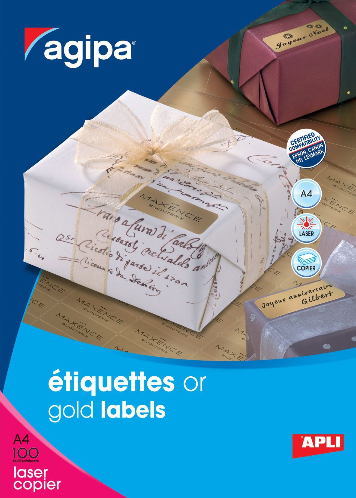 Étiquettes universelles Agipa 119098 - 50 x 20 mm - Couleur OR - Compatibles Laser et Copieur - Multi-usages