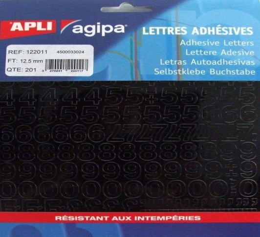 Chiffres adhésifs noir 12,5 mm pour loisirs créatifs - pochette 201 pièces pour décoration et signalétique