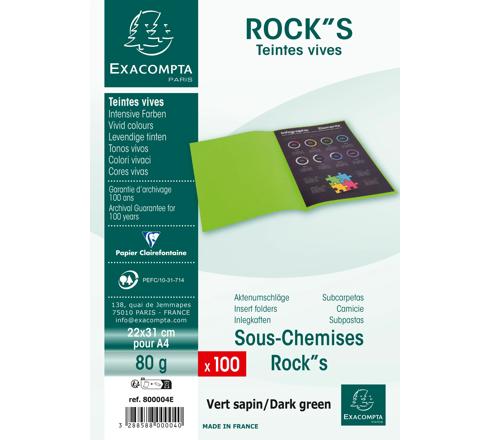 Sous-chemises EXACOMPTA Rock's - Paquet de 100, carte 80 g, coloris vert sapin, pour classement bureau