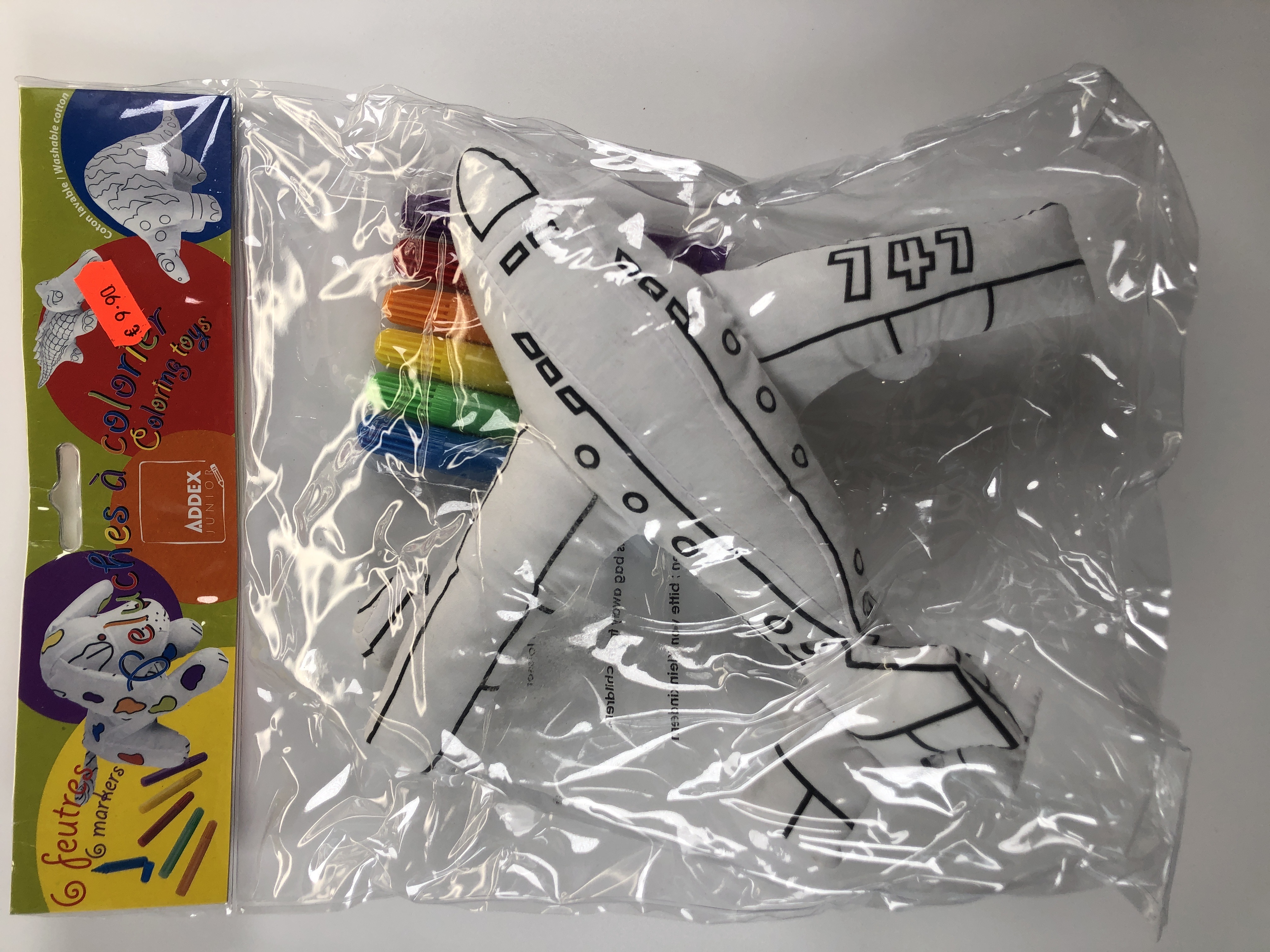 Peluche à colorier ADDEX Junior Avion - Jouet éducatif en tissu lavable pour enfants