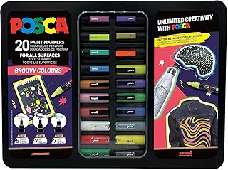 Marqueurs Acryliques POSCA Mitsubishi Pencil - Mallette Groovy Colours Set 20 - Pointes Extra Fines, Fines et Moyennes pour Tout Support