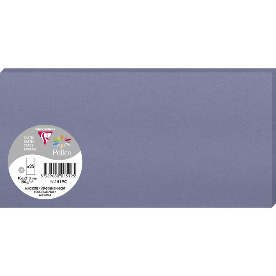 Cartes Clairefontaine Pollen 106x213 mm 210 g/m² - Myosotis - Lot de 25 pour correspondance