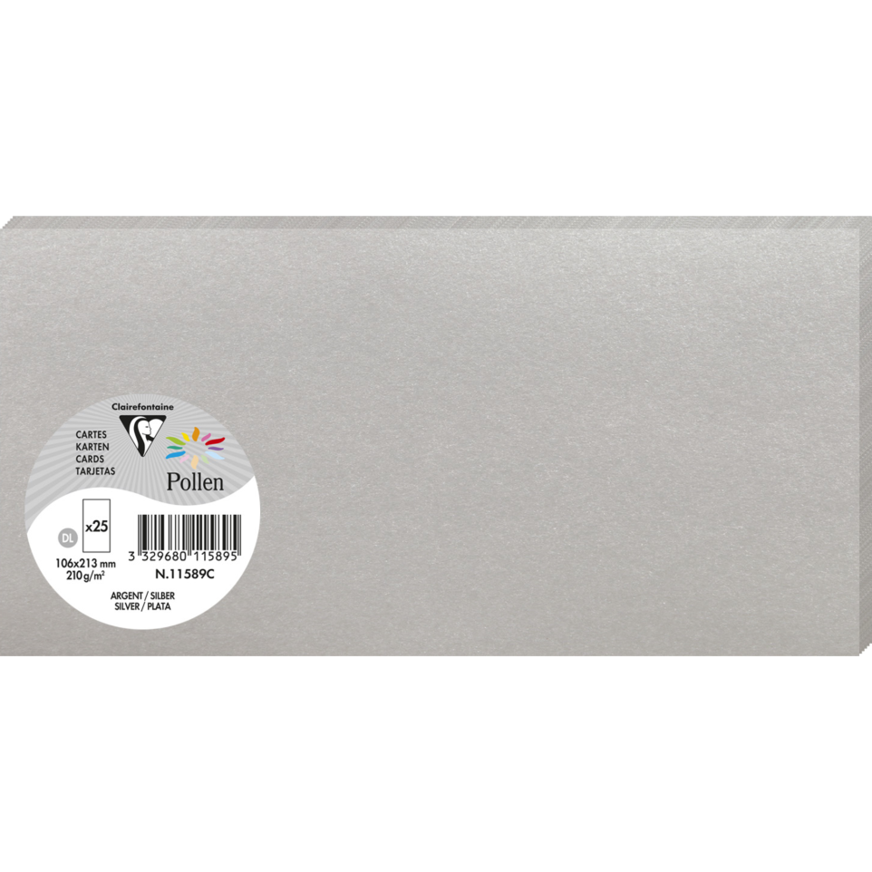 Cartes de correspondance Clairefontaine Pollen Argent 106x213 mm - Lot de 25 - Pour occasions festives