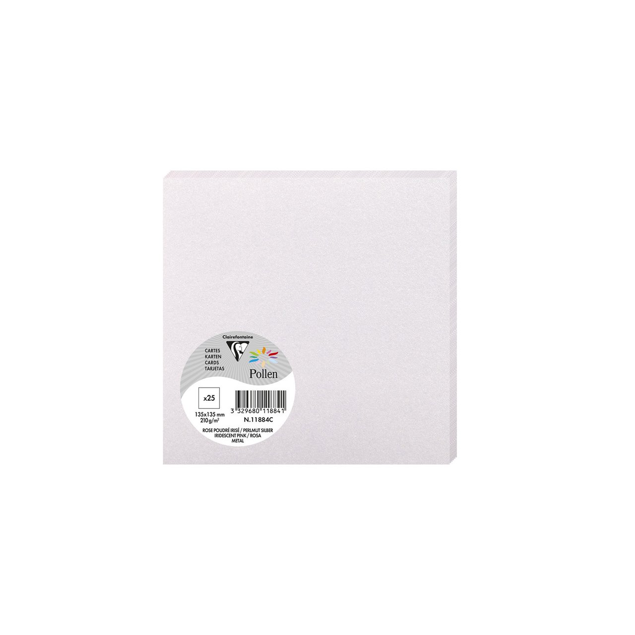 Cartes de correspondance Clairefontaine Pollen Rose Poudré Irisé 135x135 mm - Lot de 25 - Pour invitations et messages