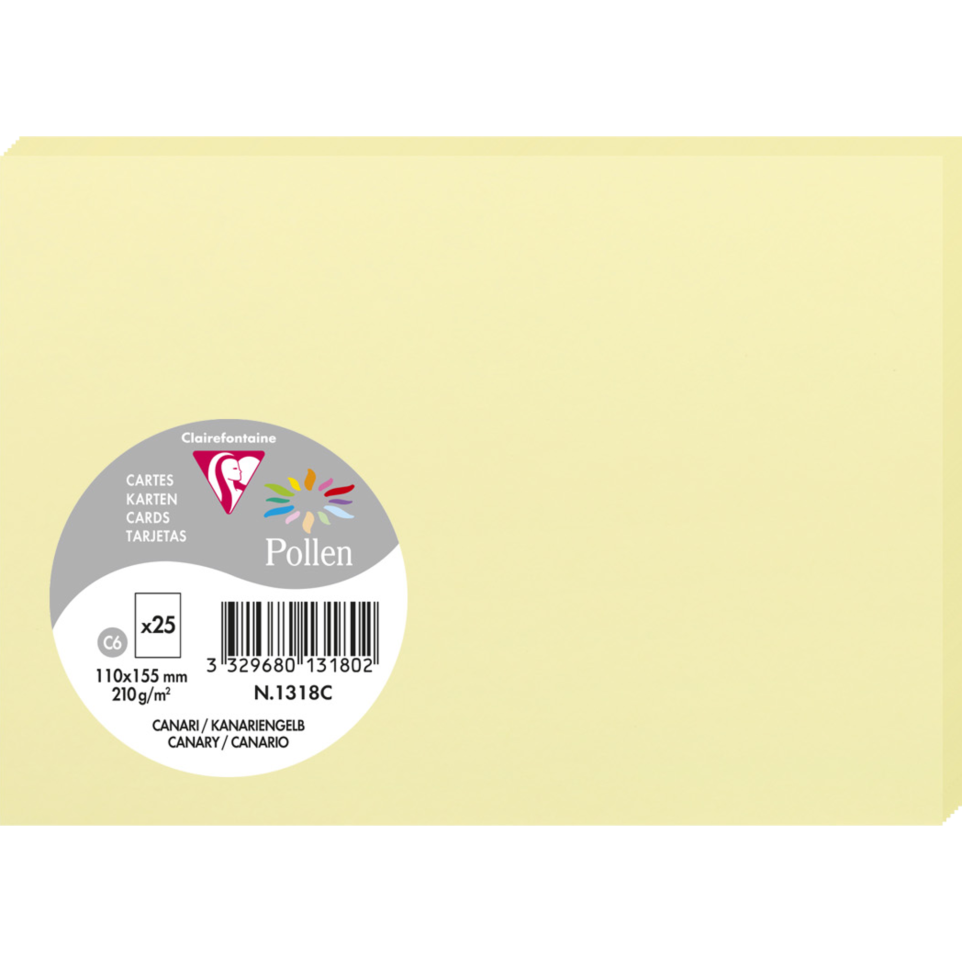 Cartes Pollen 110x155 mm - 210 g/m² - Canari - Pour correspondance