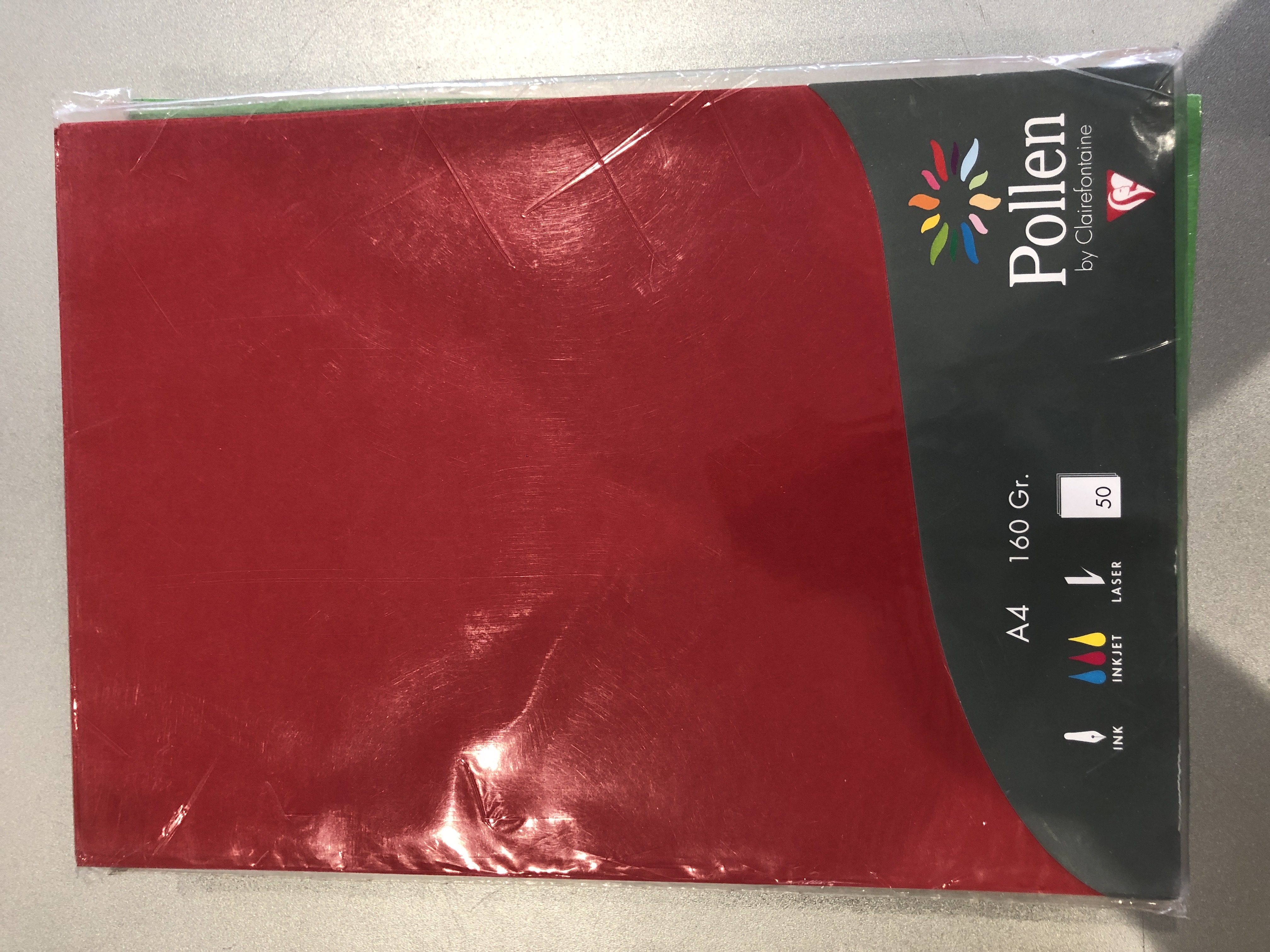 Papier Clairefontaine Gamme Pollen - Étui 50 feuilles A4 160g/m² - Coloris Rouge Groseille pour invitation et correspondance
