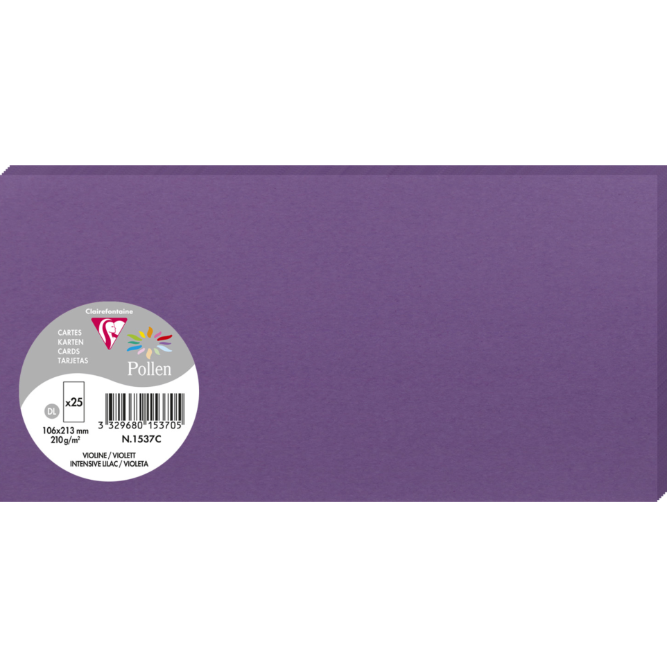 Cartes de correspondance Clairefontaine Pollen - 25 unités 106x213 mm 210 g/m² Violine pour invitations