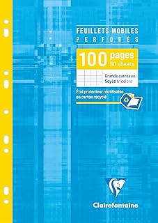 Feuillets mobiles perforés Clairefontaine Metric A4 - 100 pages Séyès pour prise de notes ou classeurs