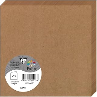 Clairefontaine 29028C - Paquet de 25 Cartes Doubles Carré 13,5x13,5cm 210g/m² Kraft - Pour Invitation et Correspondance