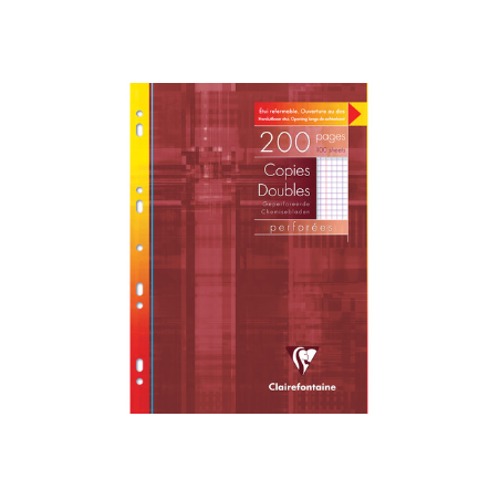 Copies doubles Clairefontaine A4 Séyès grands carreaux - 200 pages perforées avec marge pour école et bureau