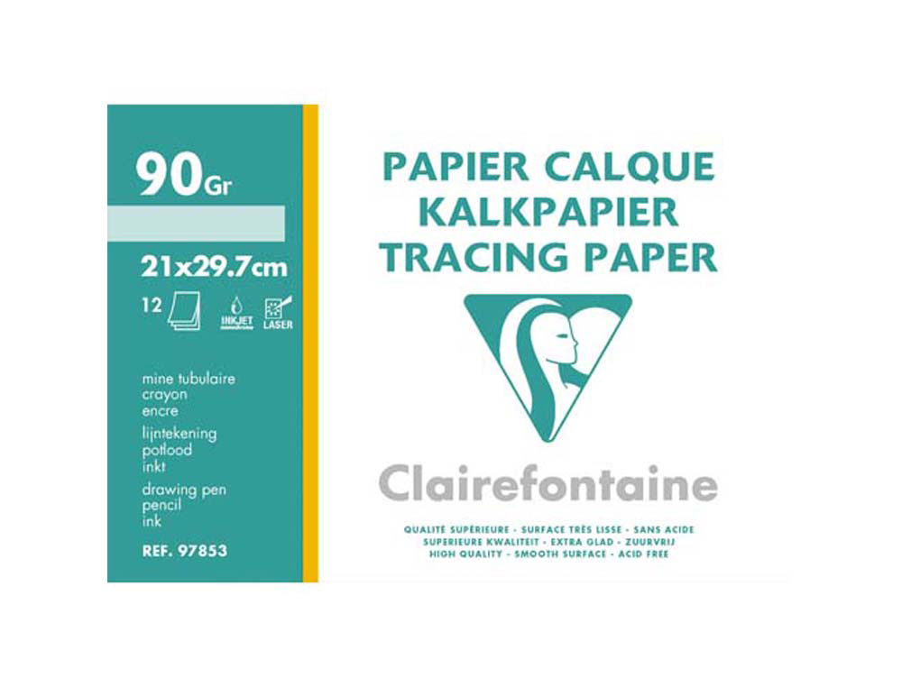 Papier calque Clairefontaine A4 90-95 g/m² - Pochette 12 feuilles pour dessin et tracé