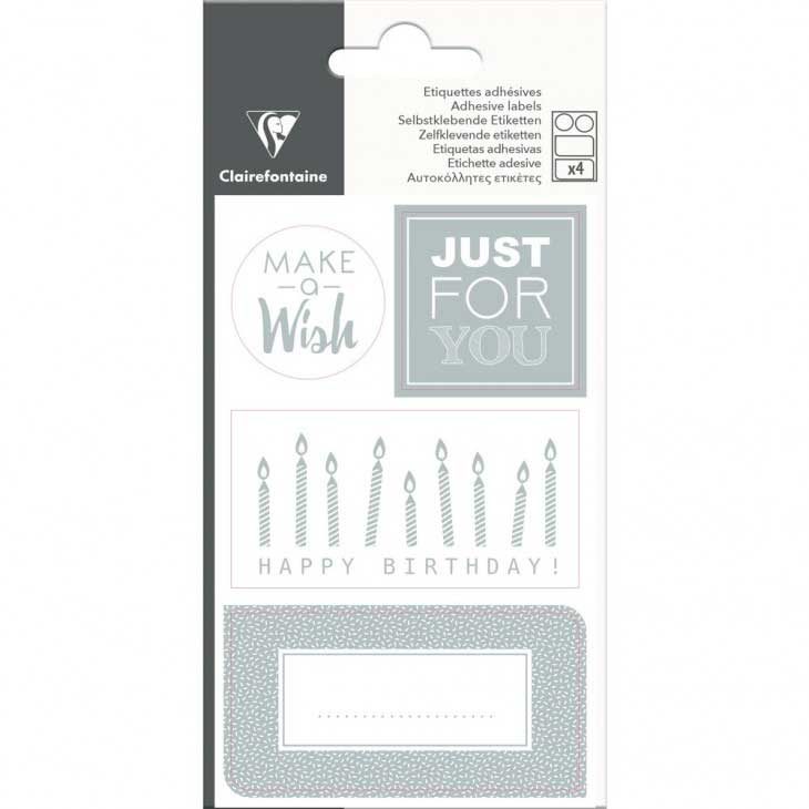 Étiquette adhésive Clairefontaine Happy Birthday - Décoratif Argent - Pour cadeaux et loisirs créatifs