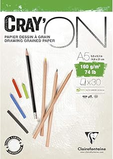 Bloc de dessin Clairefontaine 975026C Cray'ON - Papier A5 160g 30 feuilles grain fin pour croquis au crayon