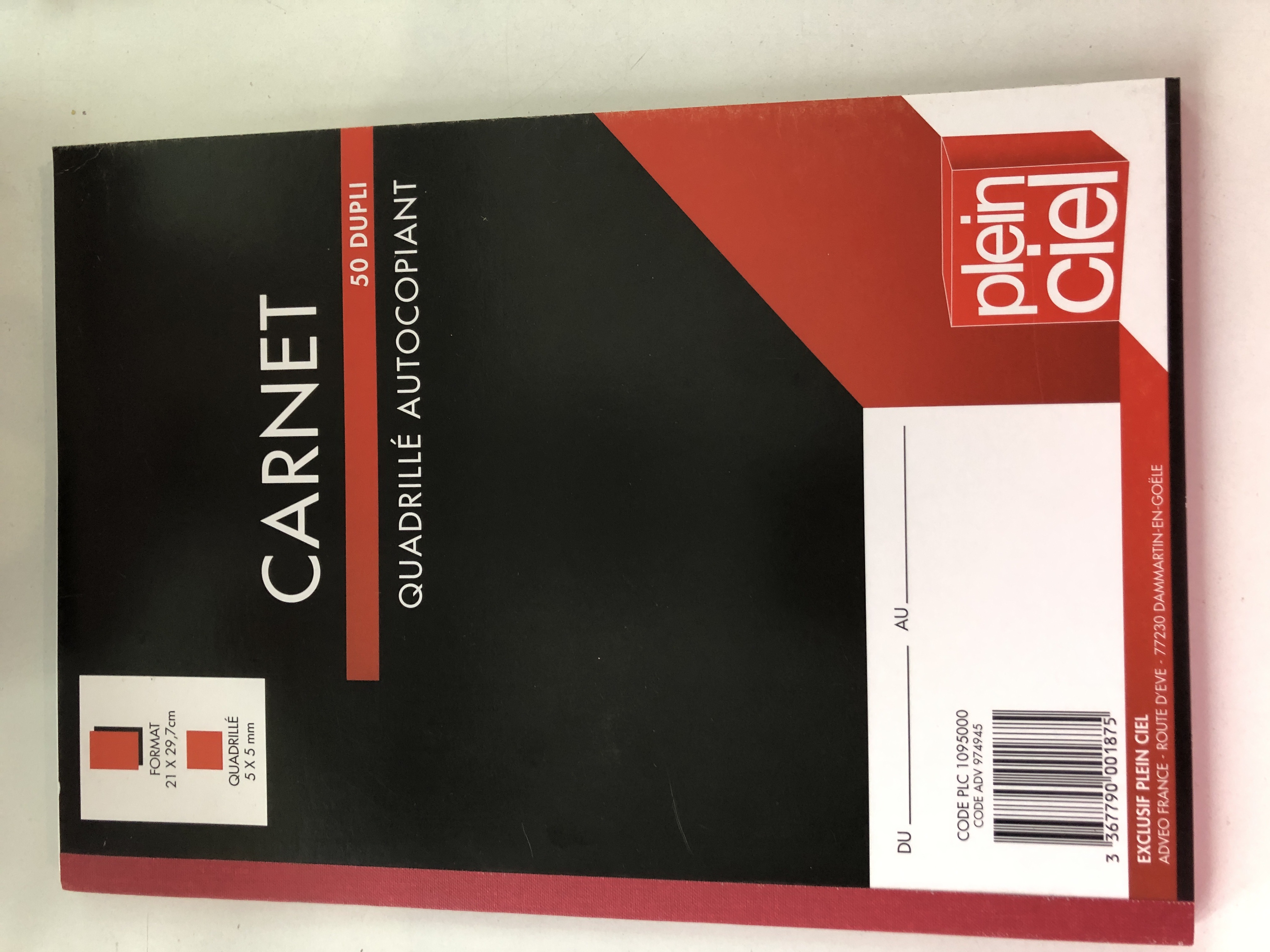 Carnet Plein Ciel 5x5mm 210x297mm A4 - 50 Duplicatas Quadrillé Usage Scolaire et Bureau