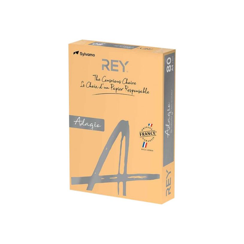 Ramette de 500 feuilles Rey Adagio A4 - 80 g/m² - Papier couleur mandarine pour impression et copie