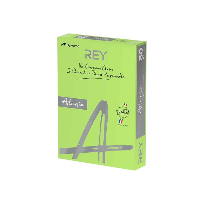 Ramette papier Vert Kiwi Rey Adagio - Papier couleur A4 210 x 297 mm pour imprimante et photocopieuse