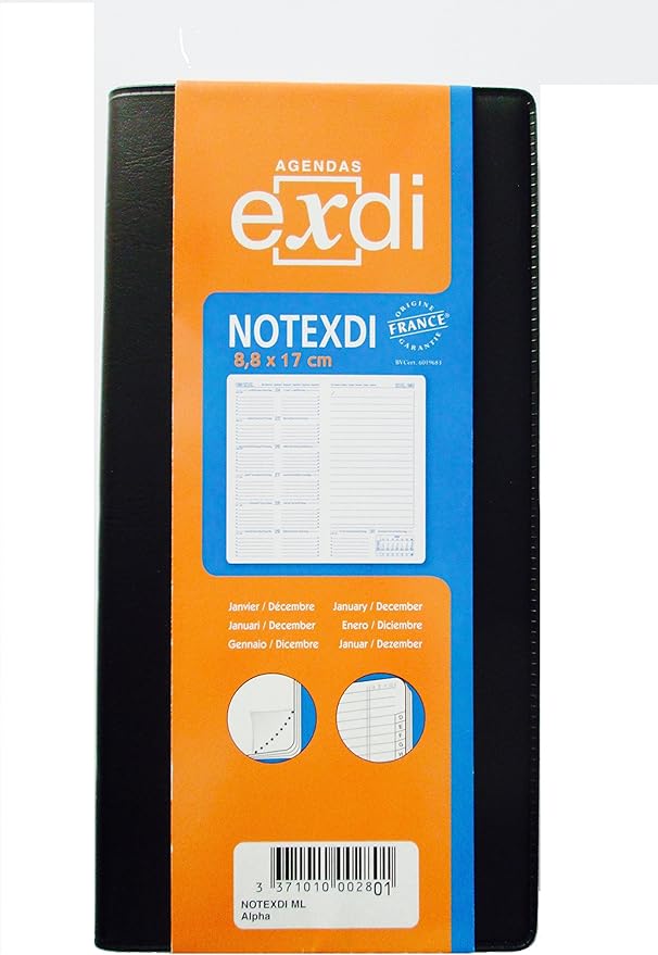 Agenda de poche Quo Vadis NOTEXDI 8.8x17 cm - 1 semaine/2 pages noir 2024 pour organisation personnelle