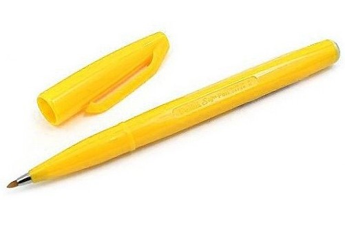 Stylo feutre PentelArts Sign Pen S520 - pointe fine, encre jaune, pour dessin et écriture artistique