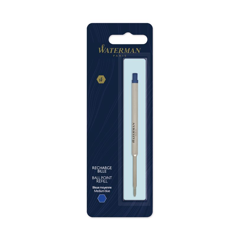 Recharge stylo bille Waterman - encre bleue pointe moyenne - compatible avec stylos Waterman pour écriture quotidienne