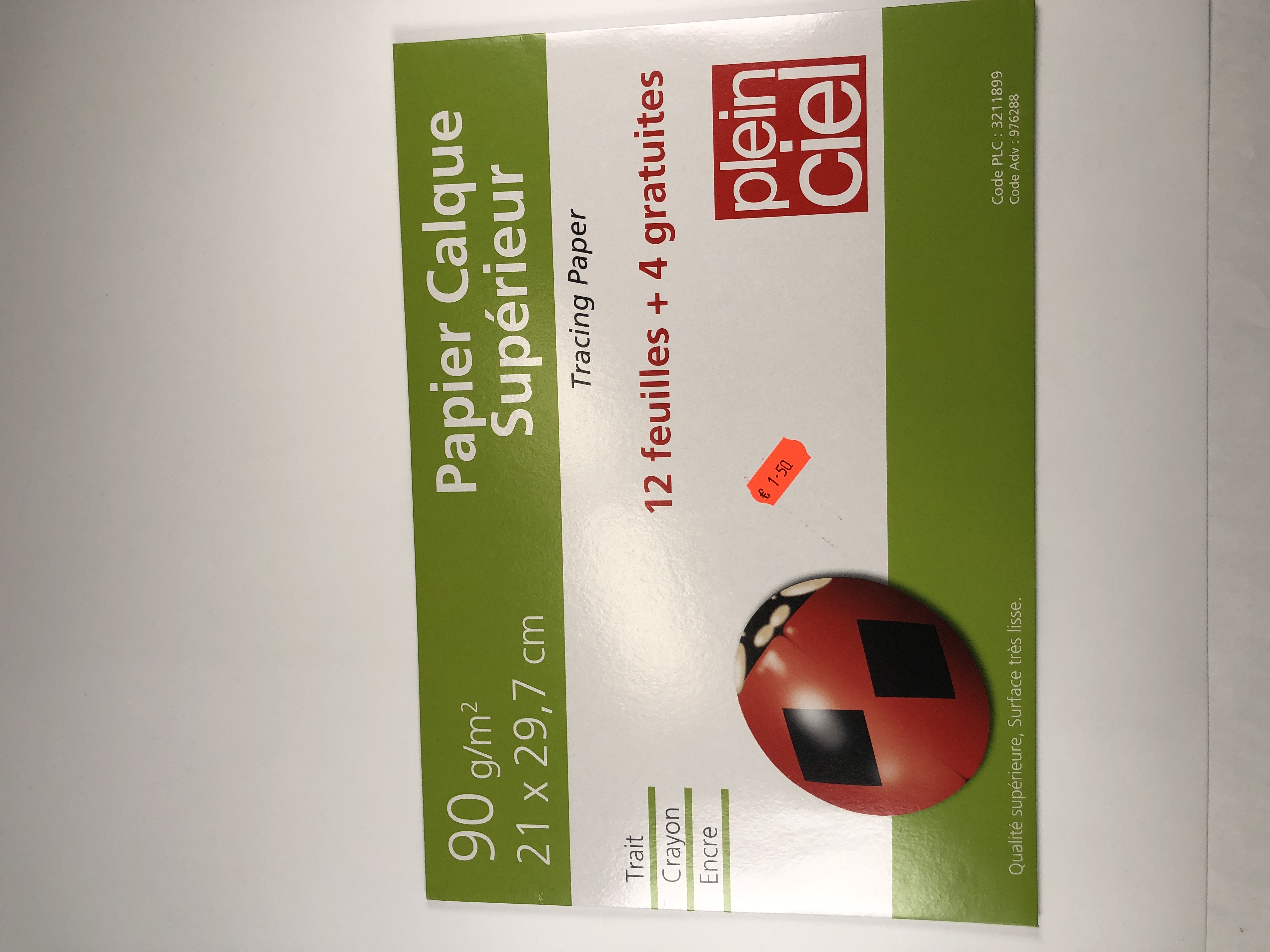 Plein ciel Pochette papier calque supérieur - 12+4 feuilles gratuites, A4, 90 gr
