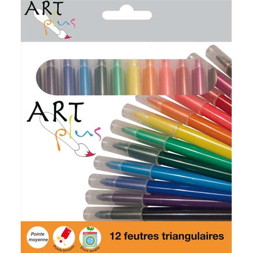 Etui de 12 feutres triangulaires ART PLUS - Pointe moyenne assortis pour dessin et coloriage