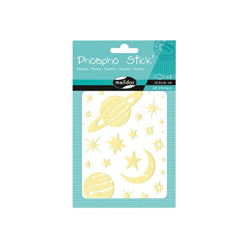 Phospho Stick' Planètes - Autocollants phosphorescents pour décoration et loisirs créatifs